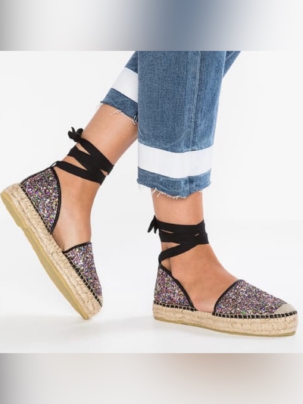 Free People Paradise Glitter Espadrille Ankle Tie Gladiator Sandals Sz 39